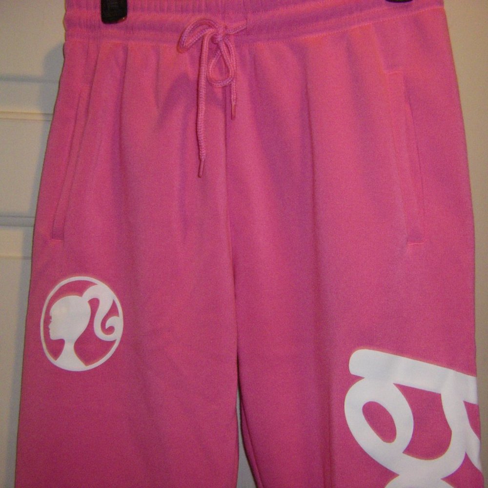 Barbie Sweatpants Joggers Hot Pink w/ White Logo Junior Women's Sizes New - Picture 2 of 16